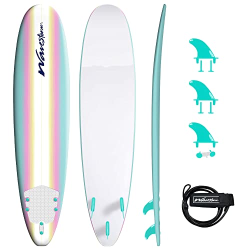 WAVESTORM Classic Soft Top Foam 8ft Surfboard Surfboard for Beginners and All Surfing Levels Complete Set Includes Leash and Multiple Fins Heat Laminated